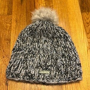 Screamer Gray Faux Fur Pom Pom Poof Knit Beanie Hat Winter Poof Cold Weather